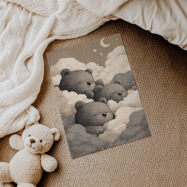 Snuggly Teddy Bear Wall Art for Nursery in Beige, Gray for child's poster