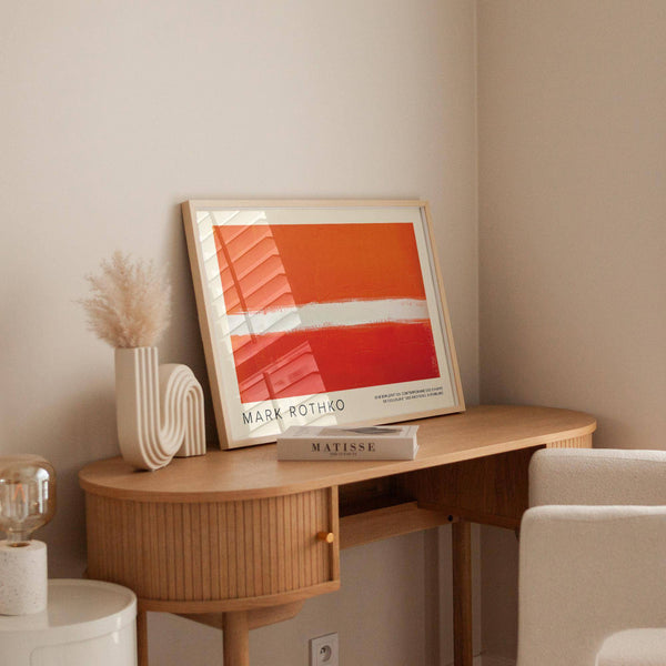 Orange color wall art with fiery contrast and white stripe
