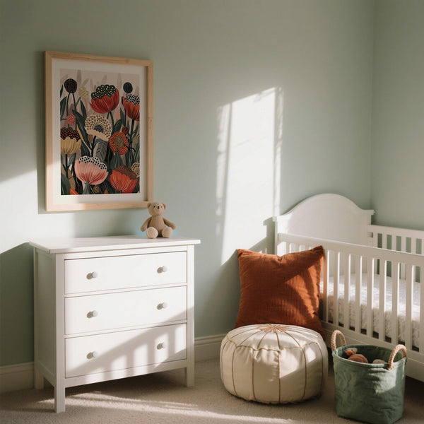 Contemporary Japanese art with poppies and Yayoi Kusama floral influence