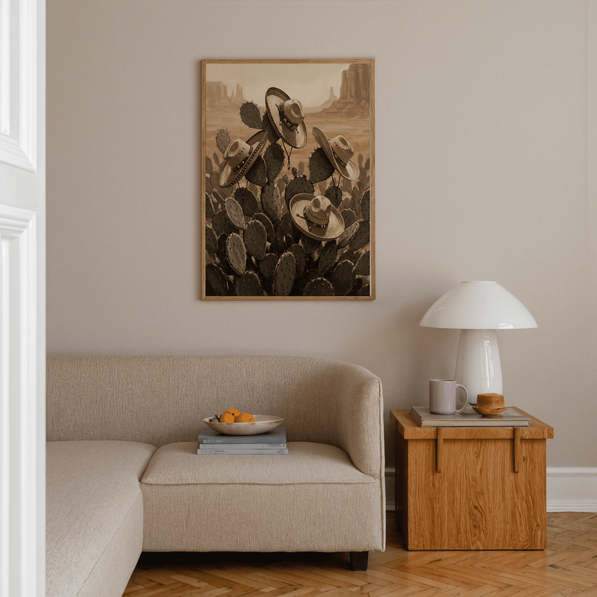 Southwestern Art Prints, brown landscape, green cactus, dining room art print