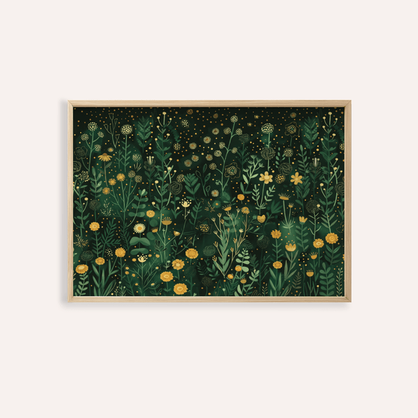 Wildflower Wall Art print with layered stems on dark backdrop