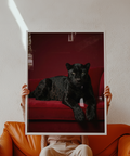 Luxury Panther Art showing black panther on red, perfect for bold bedroom decor