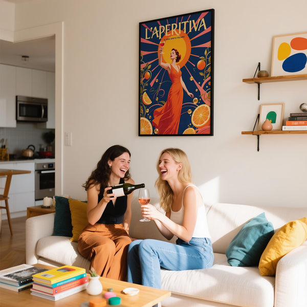 Aperol Spritz Gift print styled with deep blue and warm orange tones.