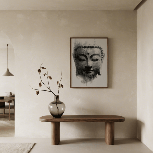 Buddha Zen Home Decor poster with black, gray, white for yoga or entryway