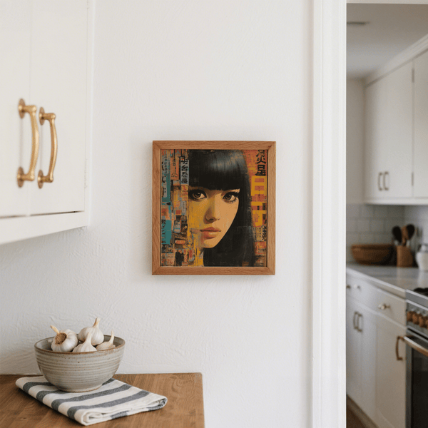 Japanese Woman Art art print in Black Gold Gray for hallway display