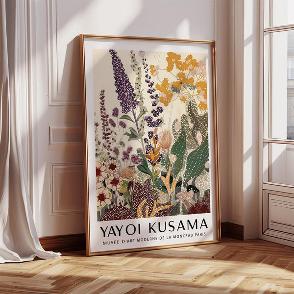 Nature Wall Poster with abstract garden shapes and dotted textures in warm tones.
