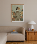 Woman with Flowers art print, botanical decor for modern lounge