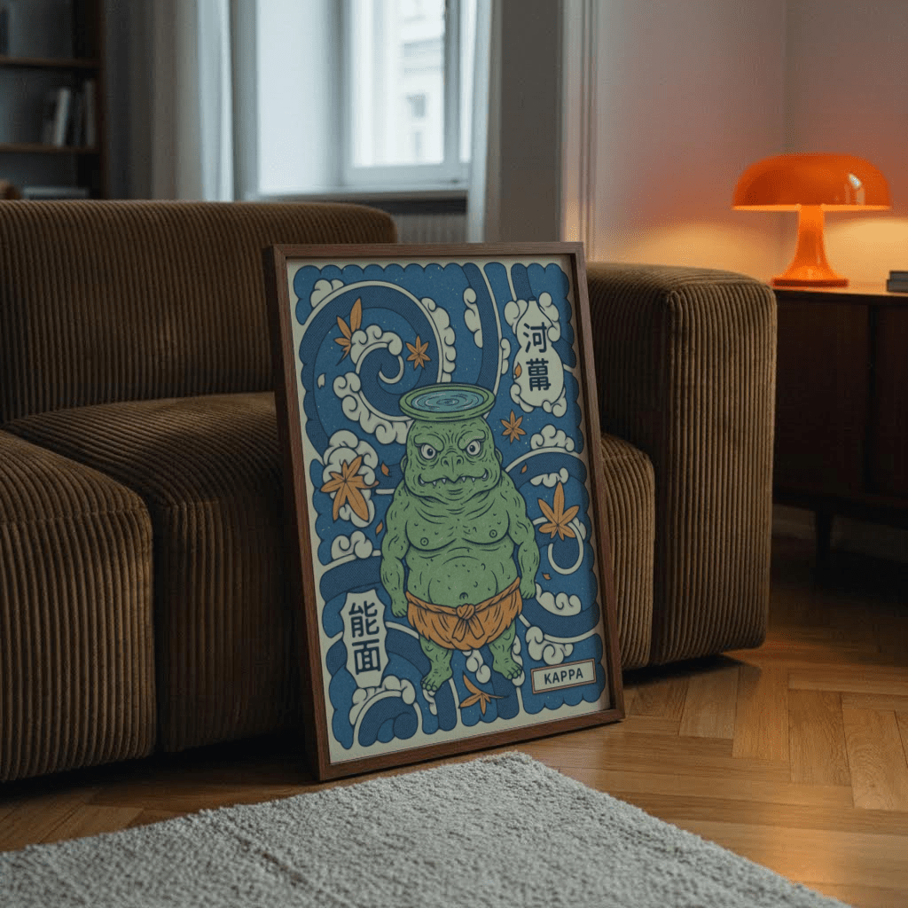 Colorful Kappa Japanese Wall Art close up of folklore river demon