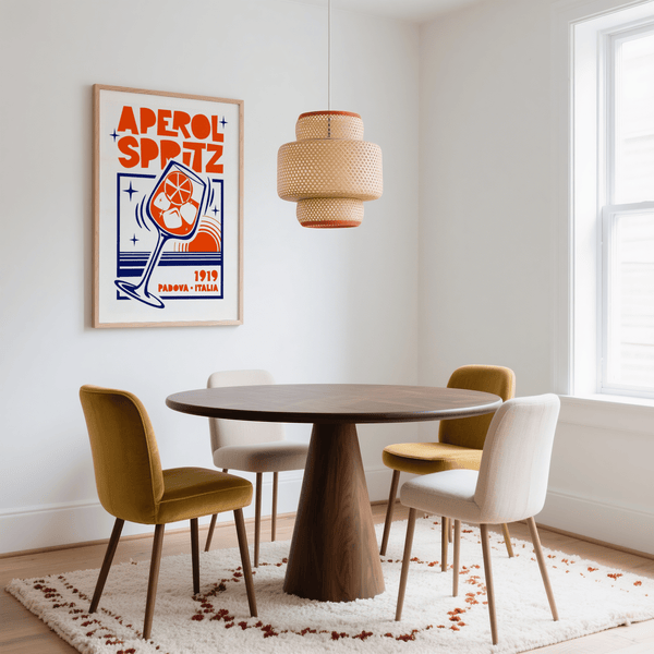 Retro-inspired Italian Cocktail Art Print, Blue and Orange for kitchen