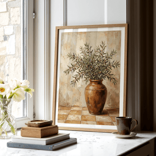Rustic Olive Art poster featuring olive branches, ideal for living room