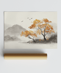 Dining room feature Autumn Tree Art Print with orange and gray leaves