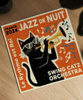 Jazz Cat Art Print in Yellow, Orange, for modern office art print