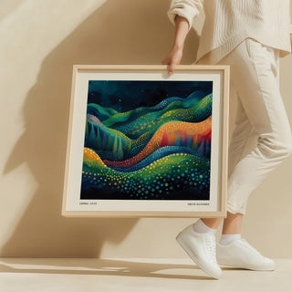 Bright scenic wall art featuring abstract valleys and luminous colours