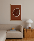 Close-up view of textured circle shape on abstract wall art print