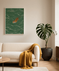 Nature-inspired Wildlife Wall Decor poster for bedroom in Green and Orange