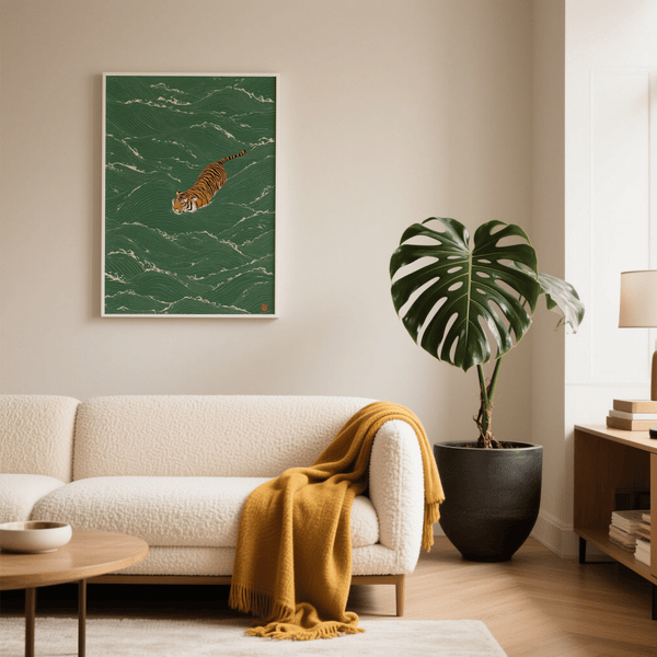 Nature-inspired Wildlife Wall Decor poster for bedroom in Green and Orange