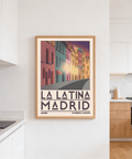 Detail of coordinate line beneath MADRID headline on Spanish city print