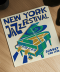 New York Jazz Festival Print poster design with Green, Blue, Beige for office decor