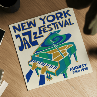 New York Jazz Festival Print poster design with Green, Blue, Beige for office decor