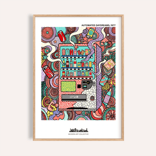 Automated Daydreams vending machine wall art print with swirling patterns and star shapes