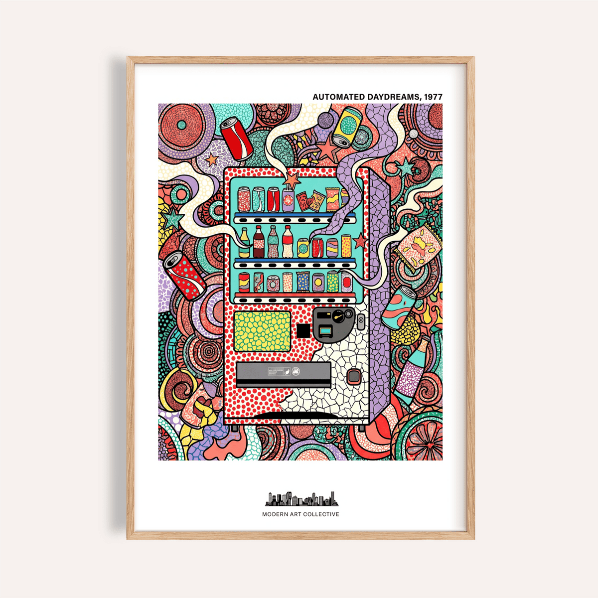 Automated Daydreams vending machine wall art print with swirling patterns and star shapes