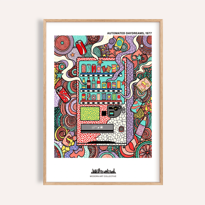 Automated Daydreams vending machine wall art print with swirling patterns and star shapes