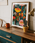Colorful Wall Art in Green and Orange for bedroom botanical poster