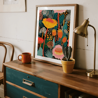 Colorful Wall Art in Green and Orange for bedroom botanical poster