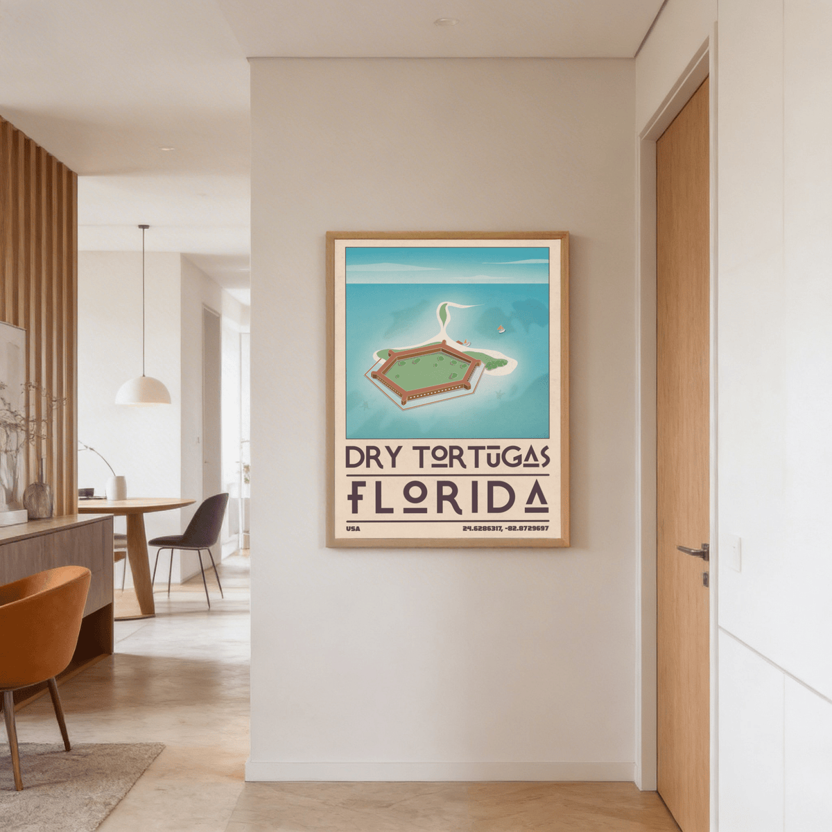 dry tortugas national park print featuring sailboats and curved shoreline