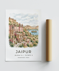 Minimal text-led Jaipur destination poster print with coordinates and Rajasthan India line