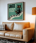 Vintage-inspired Jazz Club Art Print in green, beige, black for hallway