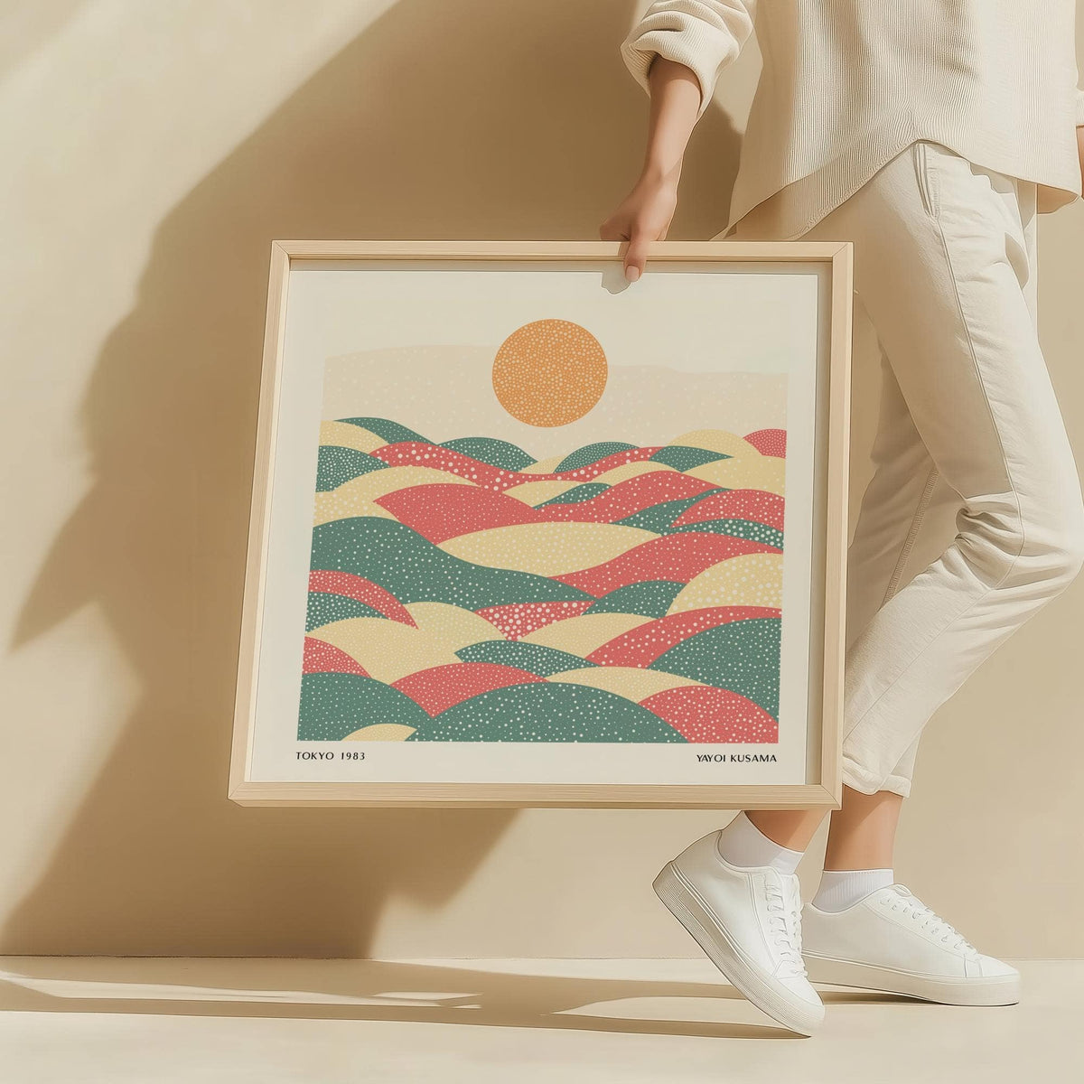 Minimalist dotted landscape in pastel abstract artwork print