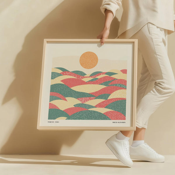Minimalist dotted landscape in pastel abstract artwork print