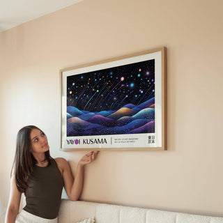 Colorful nightscape landscape prints in Kusama style for bedroom decor