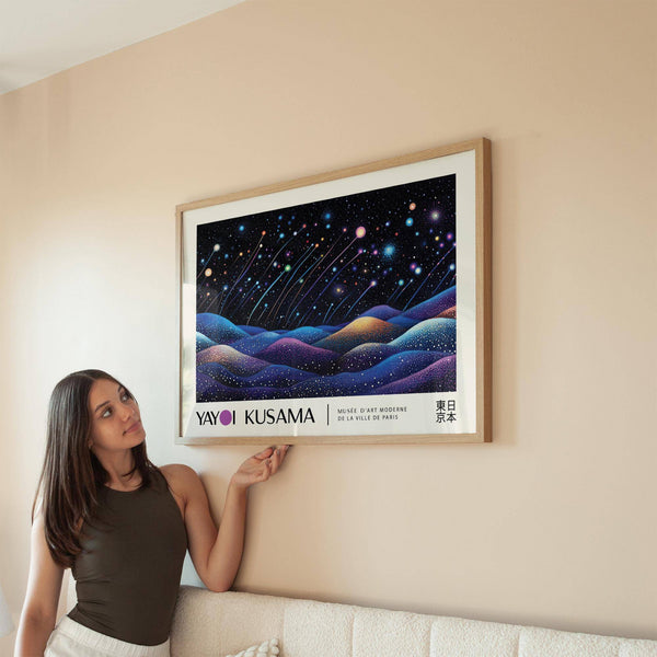 Colorful nightscape landscape prints in Kusama style for bedroom decor