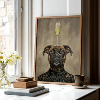 Boxer Dog Print for bedroom featuring black, brown, and beige