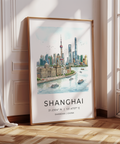 Graphic Shanghai poster print with SHANGHAI title and coordinate text