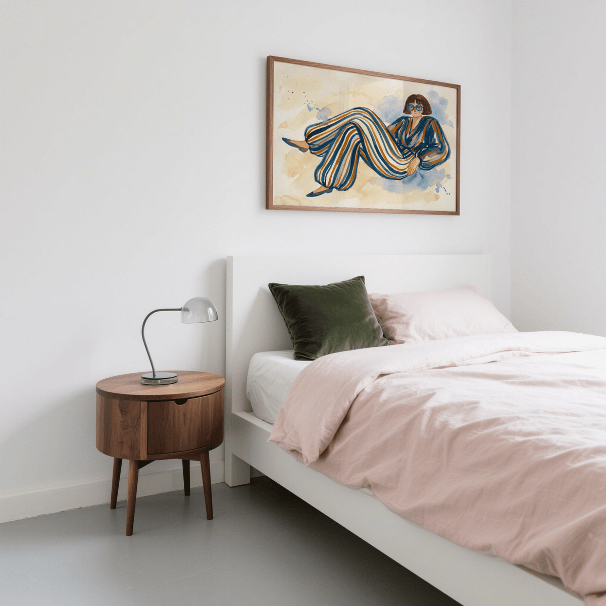 Modern Female Illustration wall decor with Brown, Beige for living area