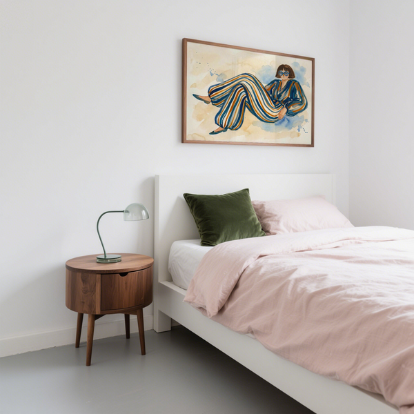 Modern Female Illustration wall decor with Brown, Beige for living area