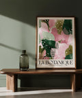 Soft green and blush-toned leaves overlapping in high quality art prints.