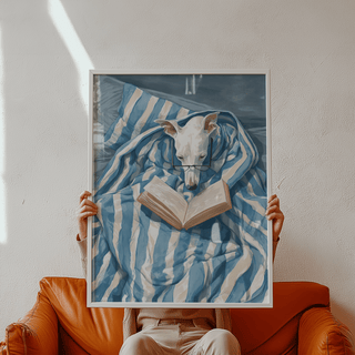 Dog Reading Print poster with Beige tones for study room wall