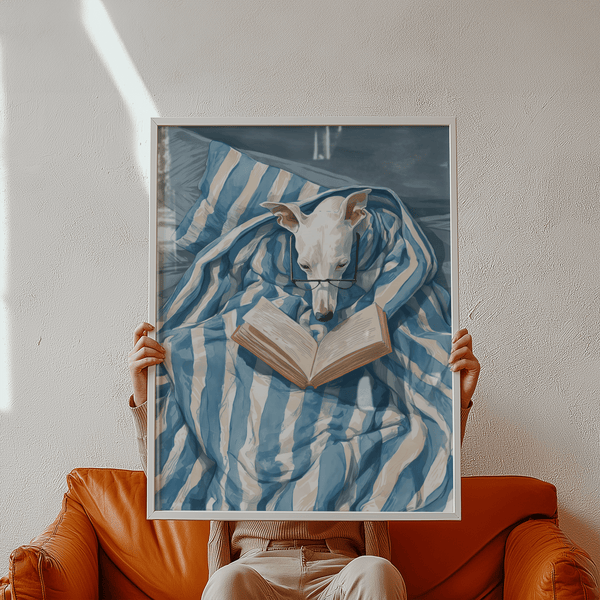 Dog Reading Print poster with Beige tones for study room wall