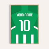 Custom Football Shirt – Green and White Stripes — wooden-frame main image