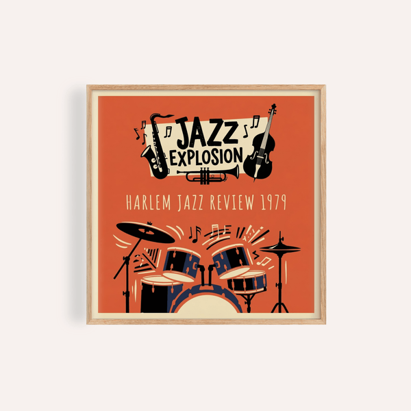Harlem Jazz Art Print in Red and Blue for living room wall art