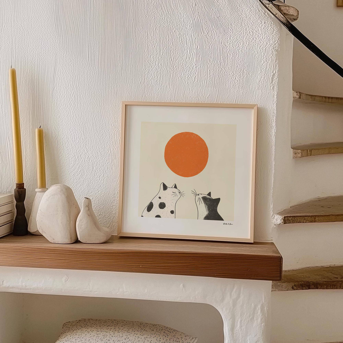 Peaceful orange cat art suitable for enhancing tranquil home offices