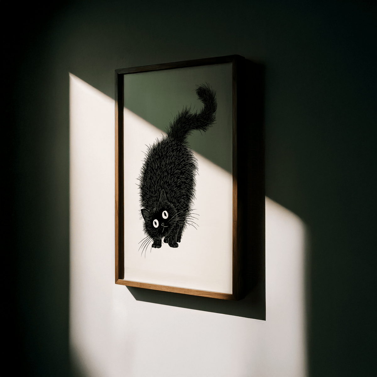 Black and White Arched Back Cat Print for modern cat lover's space