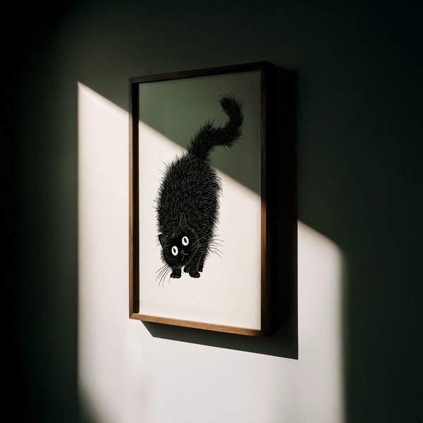 Black and White Arched Back Cat Print for modern cat lover's space