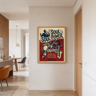 Vintage-style concert poster print with saxophone illustration and scattered musical notes
