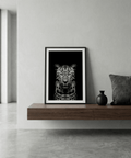 Minimal photography-style leopard poster print with symmetrical composition