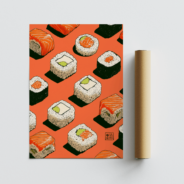 Sushi Wall Poster showcasing Black and Green in living room decor